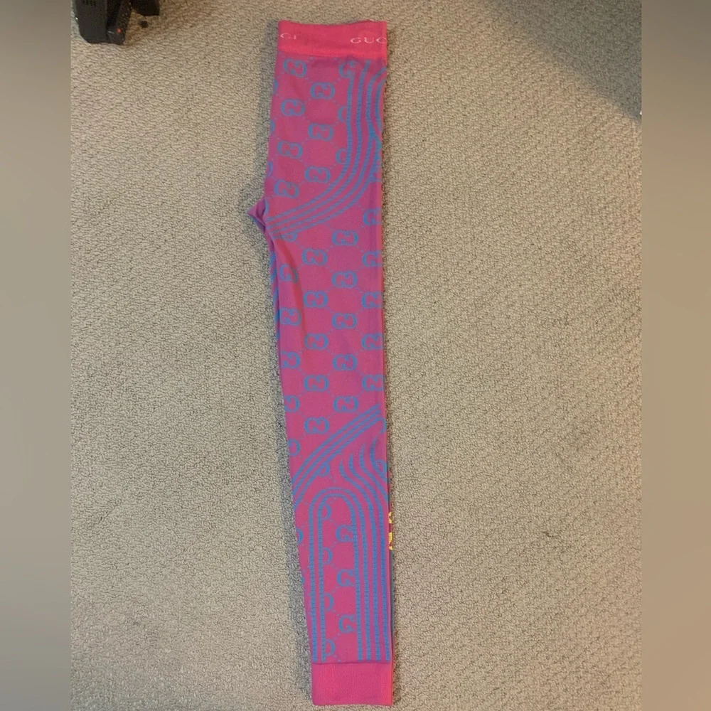 Gucci GG Jacquard Tubular Leggings Pink/Blue Size S - Picture 7 of 11